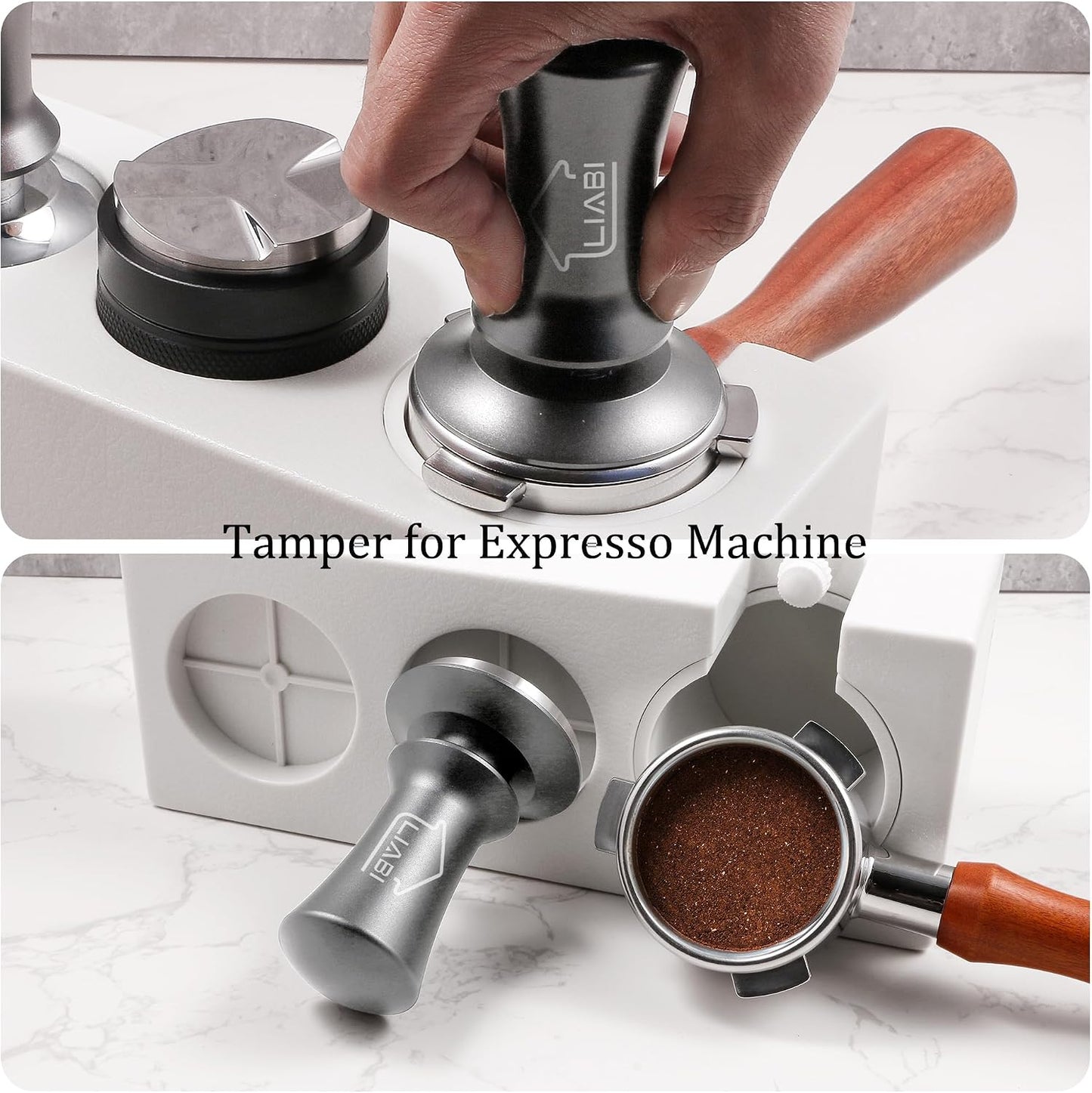 Espresso Coffee Tamper 58mm, Premium Barista Coffee Tamper Tool with Stainless Steel Flat Base Tamper 2Springs Loaded Tamper for Espresso Machine Rancilio, Gaggia Bottomless Portafilter (Silver)