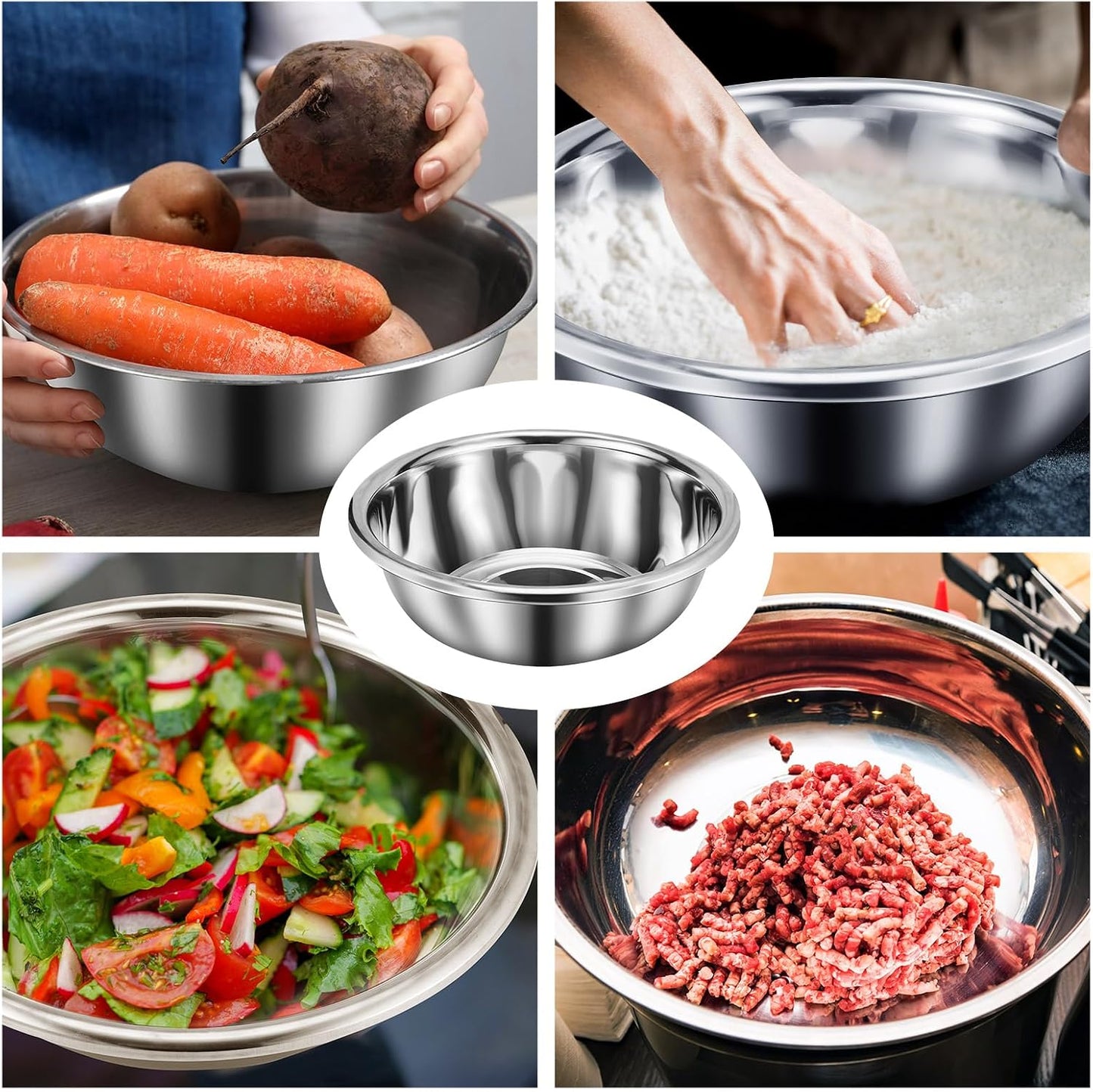 Set of 3 Extra Large Stainless Steel Mixing Bowls Large Mixing Container Easy to Clean, Nesting Bowls for Space Saving Storage for Cooking, Baking(201 Stainless Steel,13, 16, 20 Quart)