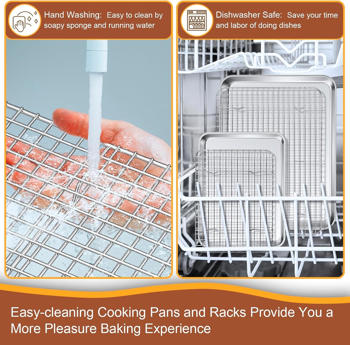 P&amp;P CHEF 16 + 10.4 Inch Baking Sheet Pan and Cooking Rack - 4 Pieces | 2x Cookie Sheet + 2x Grid Rack, Stainless Steel Oven Tray with Wire Rack for Oven Baking, Healthy &amp; Sturdy &amp; Easy to Clean