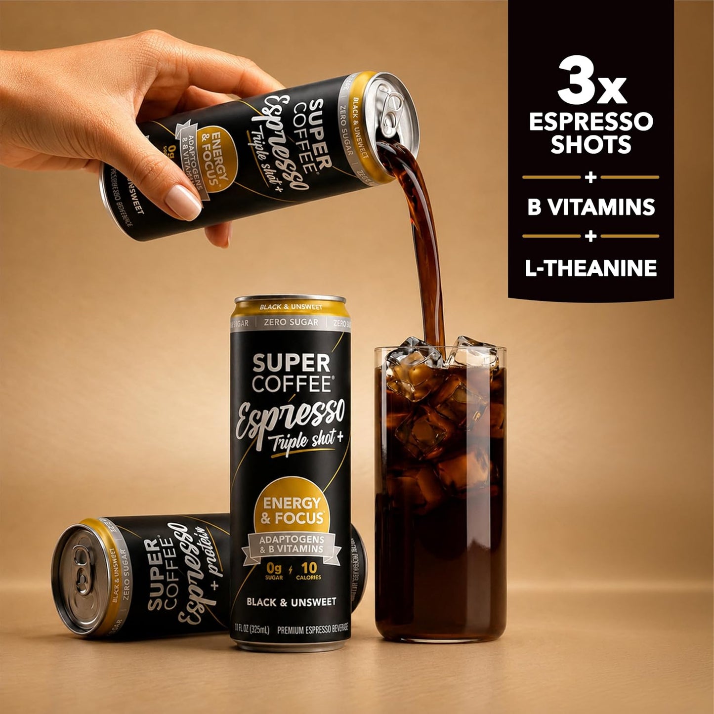 Super Coffee Espresso Triple Shot Black, 0g Sugar Cold Brew, 11oz 12Pk