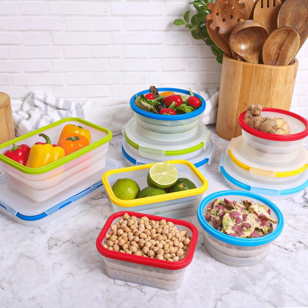 ECOBERI Collapsible Food Storage Containers with Lids, 5 Piece, 12-40 oz