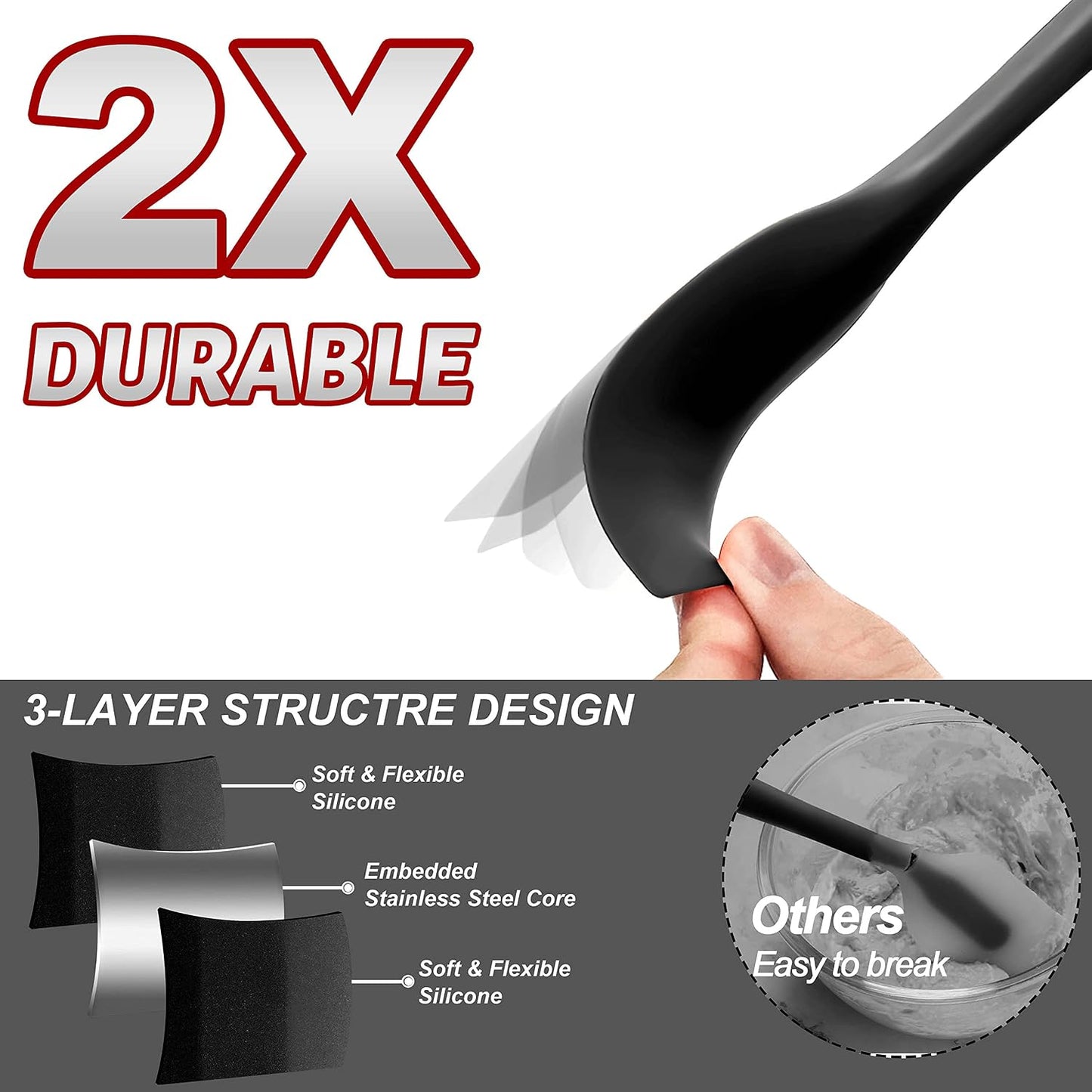 Anaeat 4 Piece Silicone Spatula Set - Seamless One-Pieces Design - Non Stick Rubber Spatulas Kitchen Scraper for Baking, Cooking, Scraping &amp; Mixing, Heat Resistant &amp; BPA Free &amp; Dishwasher Safe (Black)