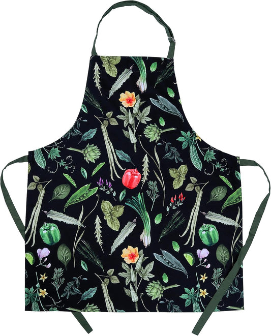 AMOUR INFINI Cotton Kitchen Apron with Adjustable Strap & Waist Ties Reusable Spring Aprons for Baking, Cooking, Gardening