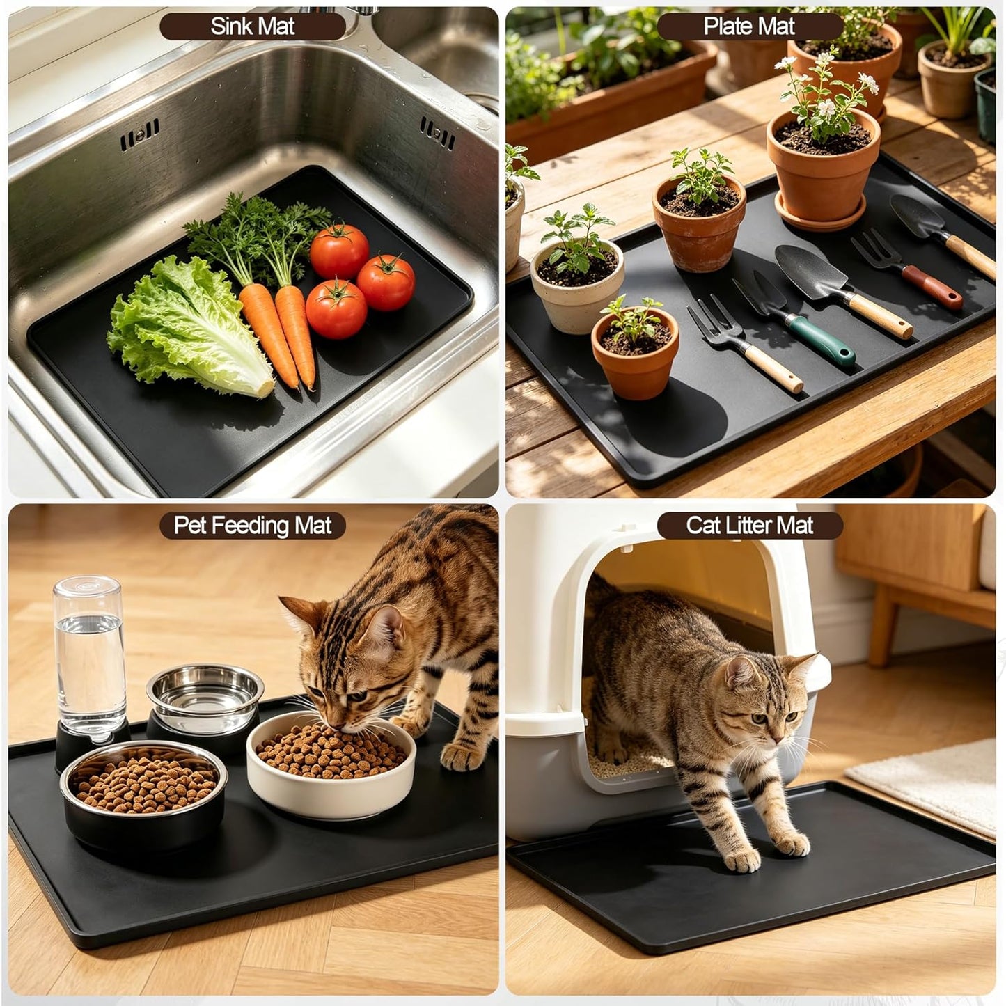 Mini Fridge Silicone Mat &amp; under sink mat 24"x16"x0.4" - Removable, Non-Slip, Waterproof | Idea for dishwasher, coffee maker, pet feeding, cat litter, gardening, DIY craft, tool, bathroom