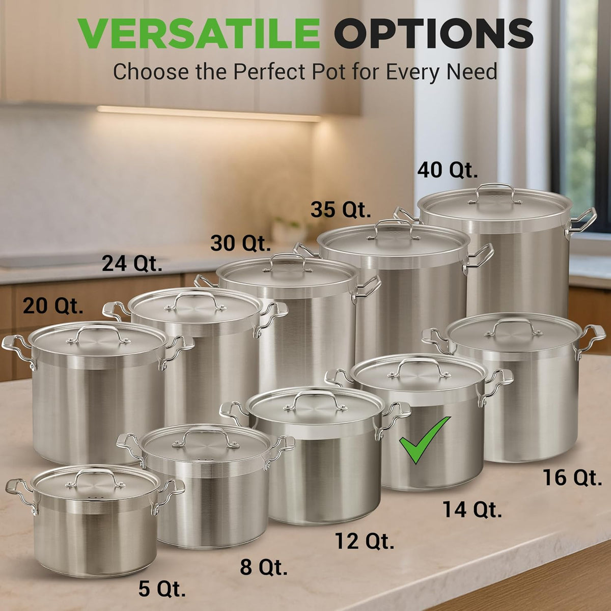 NutriChef 14 Quart Stock Pot with Lid - Heavy Duty Stainless Steel, Induction Ready, Ergonomic Handles
