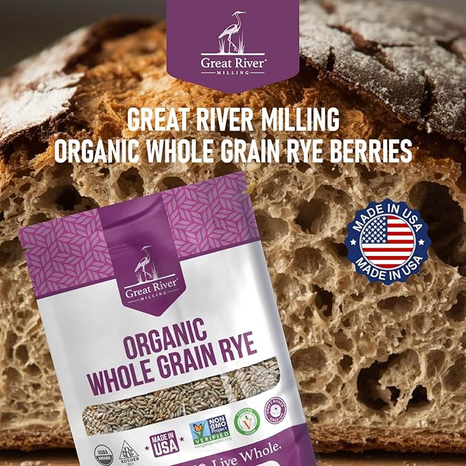 Great River Milling Organic Whole Grain Rye Berries | High-Fiber, Nutrient-Rich Ancient Grain | Non-GMO, Kosher | Ideal for Baking, Sourdough, Salads, Pilaf & Soups | 5 Lb