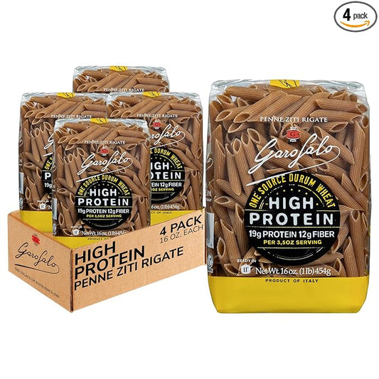 Garofalo - High Protein Penne Rigate Pasta | Premium Durum Wheat Semolina with 19g Protein & 12g Fiber | Italian Made,