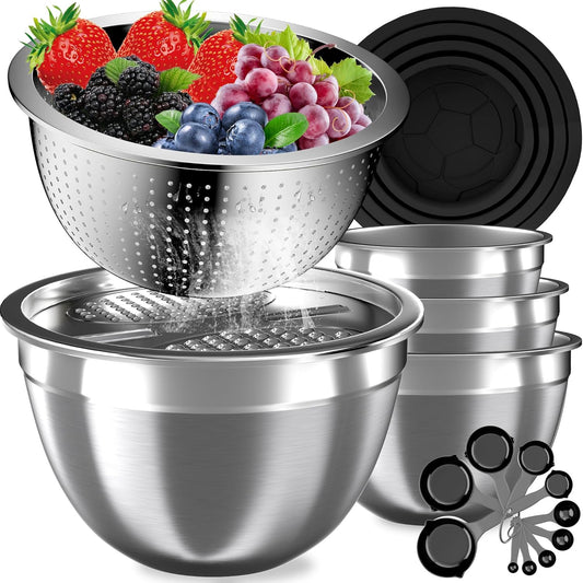 Mixing Bowls with Lids Set, 16PCS Stainless Steel Mixing Bowls,Nesting Storage Bowls for Kitchen with Mixing Bowl, Colander,