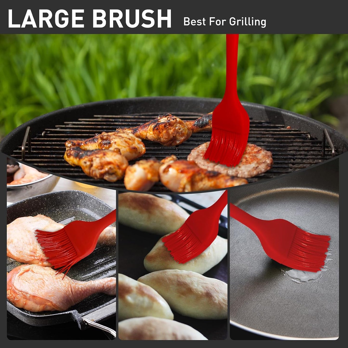 Begonia Silicone Basting Pastry Brush,2pcs 10+8 inch BBQ Sauce Brush,Red | Heat-Resistant, For Cooking, Baking, Grilling, Spreading Oil or Butter, Dishwasher-Safe