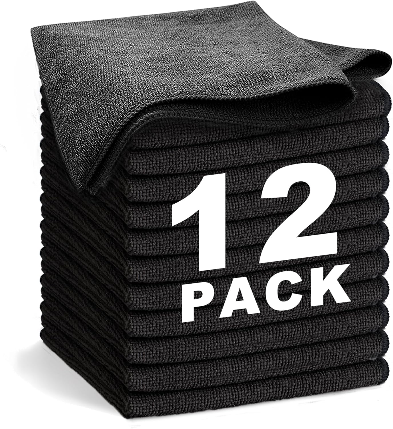 Black Microfiber Cleaning Cloth 13"x13", Ultra Soft Absorbent Microfiber Cleaning Rags for Housekeep