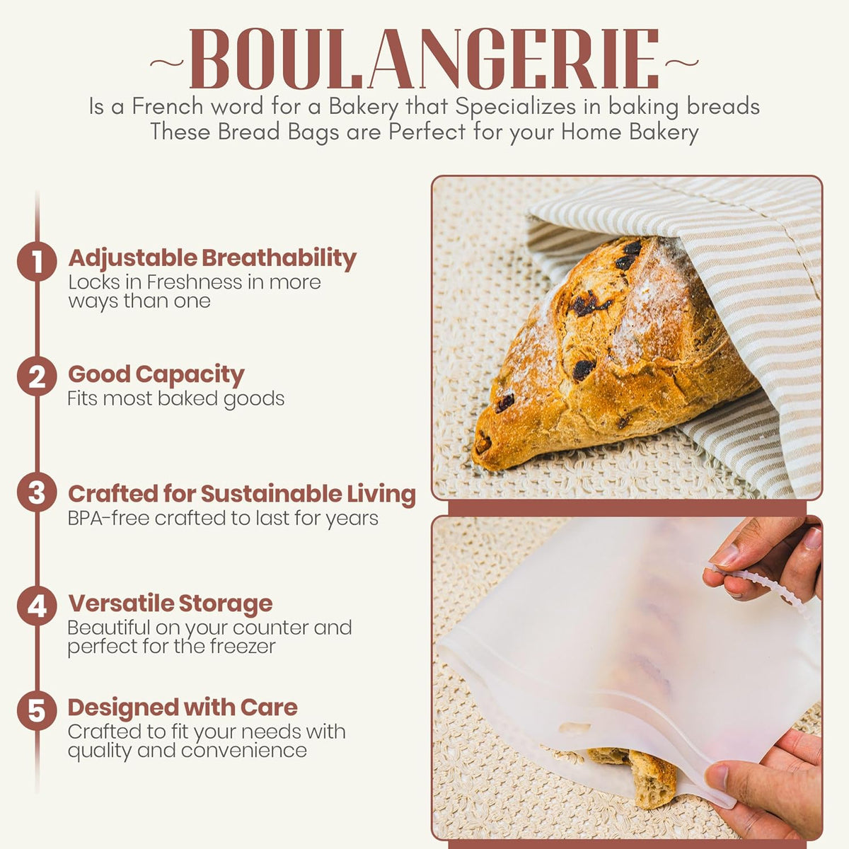Bread Bags for Homemade Bread, Sourdough &amp; Gluten Free Bread with Multifunctional Reusable Silicone Inserts. Silicone Kneading Dough Bag, Pizza Dough, Tortilla &amp; Pasta Storage Bags - (16x11inch)