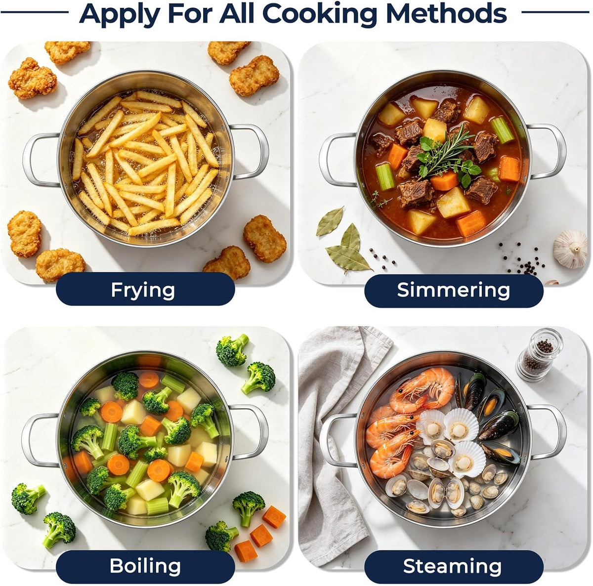 E-far 12-Quart Stock Pot, 18/10 Stainless Steel Stockpot with Lid for Cooking Simmering Soup Stew, Heavy Duty Cookware Works w/Induction, Non-toxic & Corrosion Resistant, Dishwasher Safe
