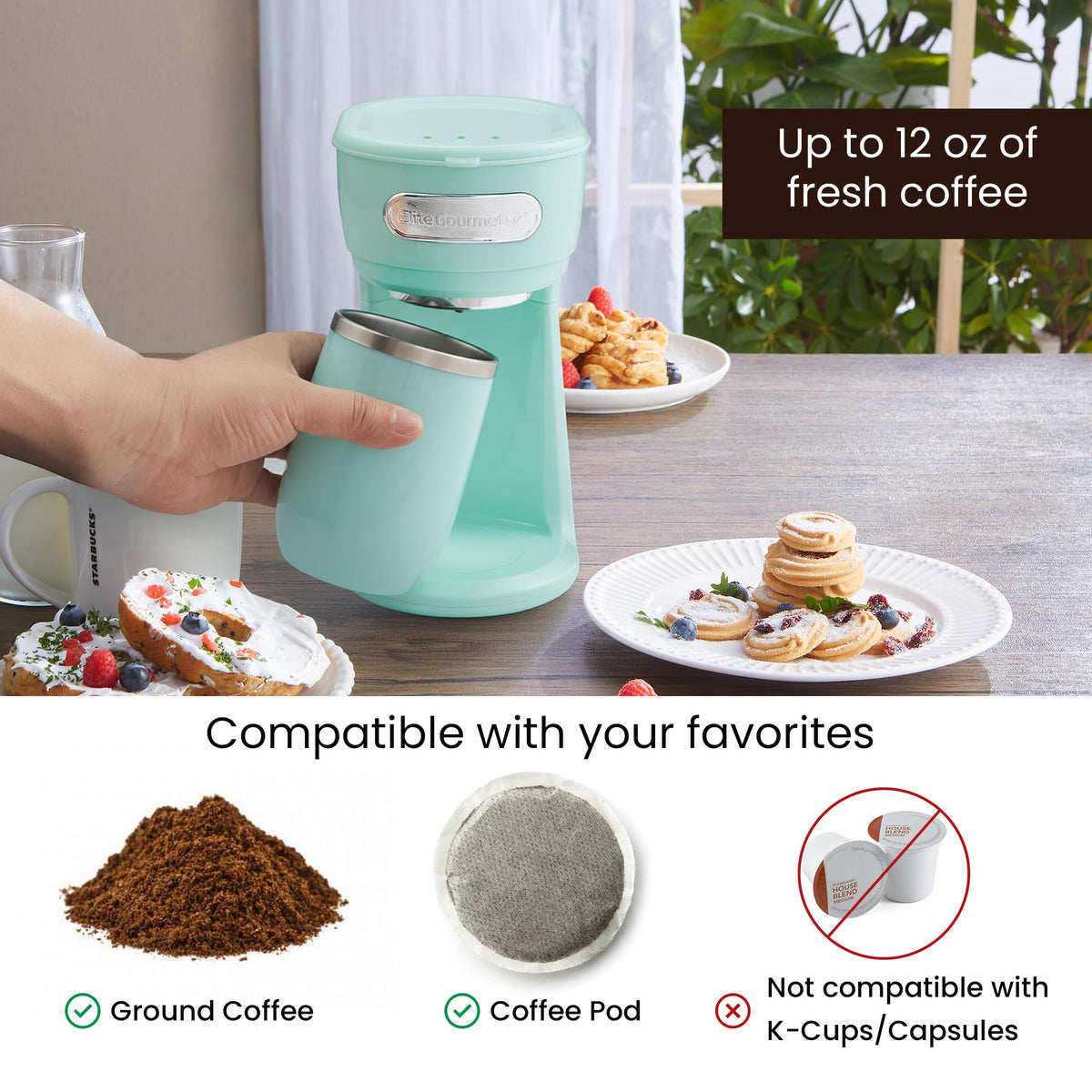 Elite Gourmet EHC242M Personal Single-Serve Compact Coffee Maker, Mint