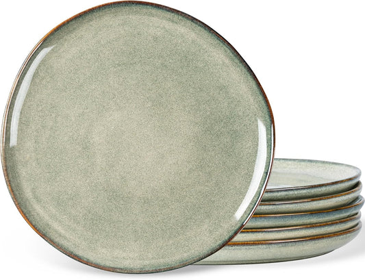 AmorArc Ceramic Dinner Plates Set of 6, 10.5 Inch Stoneware Plates Set | Handmade Reactive Glaze Plates, Rustic Shape Dinnerware Dish Set for Kitchen, Microwave &amp; Dishwasher Safe, Scratch Resistant