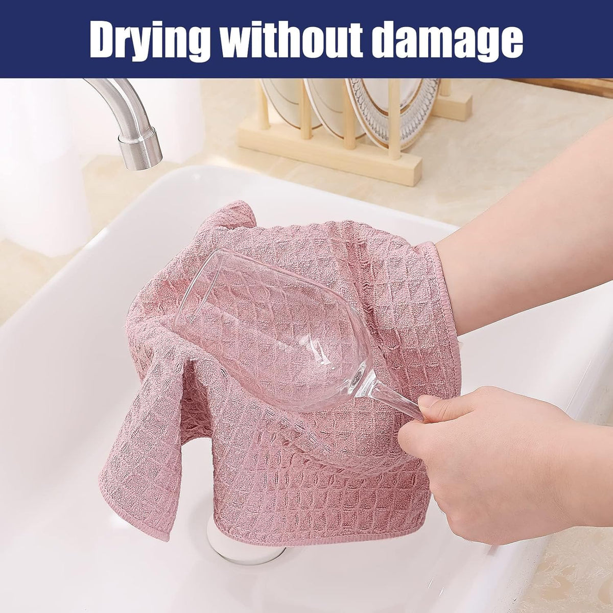 Homaxy Microfiber Waffle Weave Kitchen Dish Cloths, 12 x 12 Inch Ultra Absorbent and Solid Color Dish Towels for Kitchen Fast Drying Dishcloth for Washing Dishes, 8 Pack, Pink