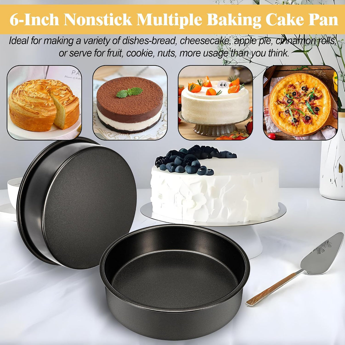 AWTBDP 6 Inch Cake Pans,3PCS Smash Cake Pans with 100PCS Parchment Paper | No-Stick Round Small Cake Pans Set for Baking Layer Cakes, Sturdy Baking Pan Set for Christmas Birthday, Dishwasher Safe