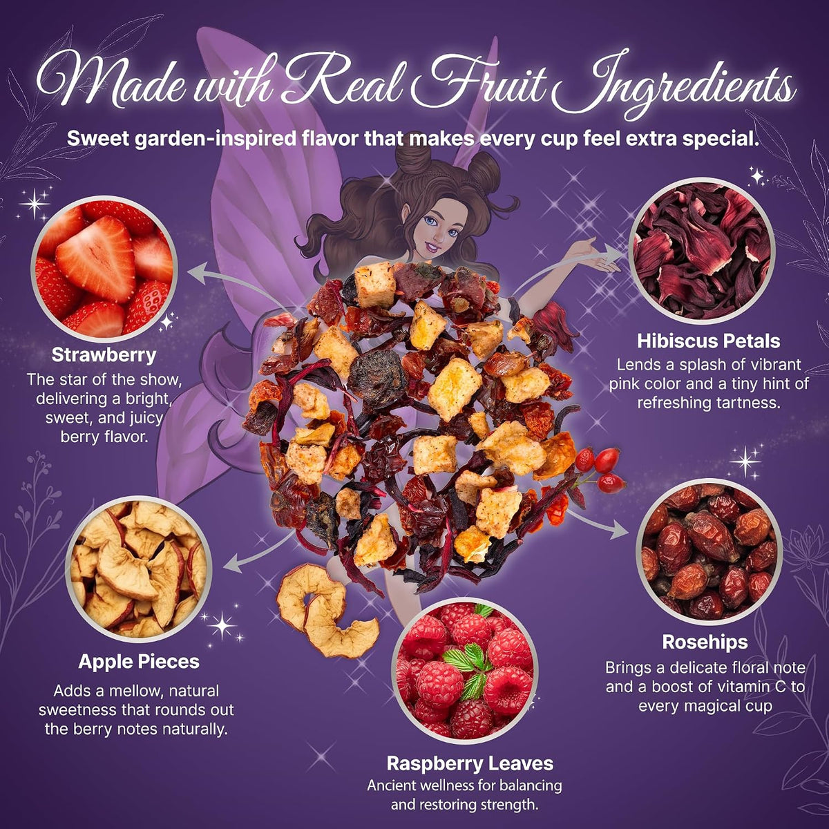 Bellasia Tea Fairy Berry for Kids Using Real Strawberry Pieces- Caffeine Free Herbal Tea Blend with Real Ingredient &
