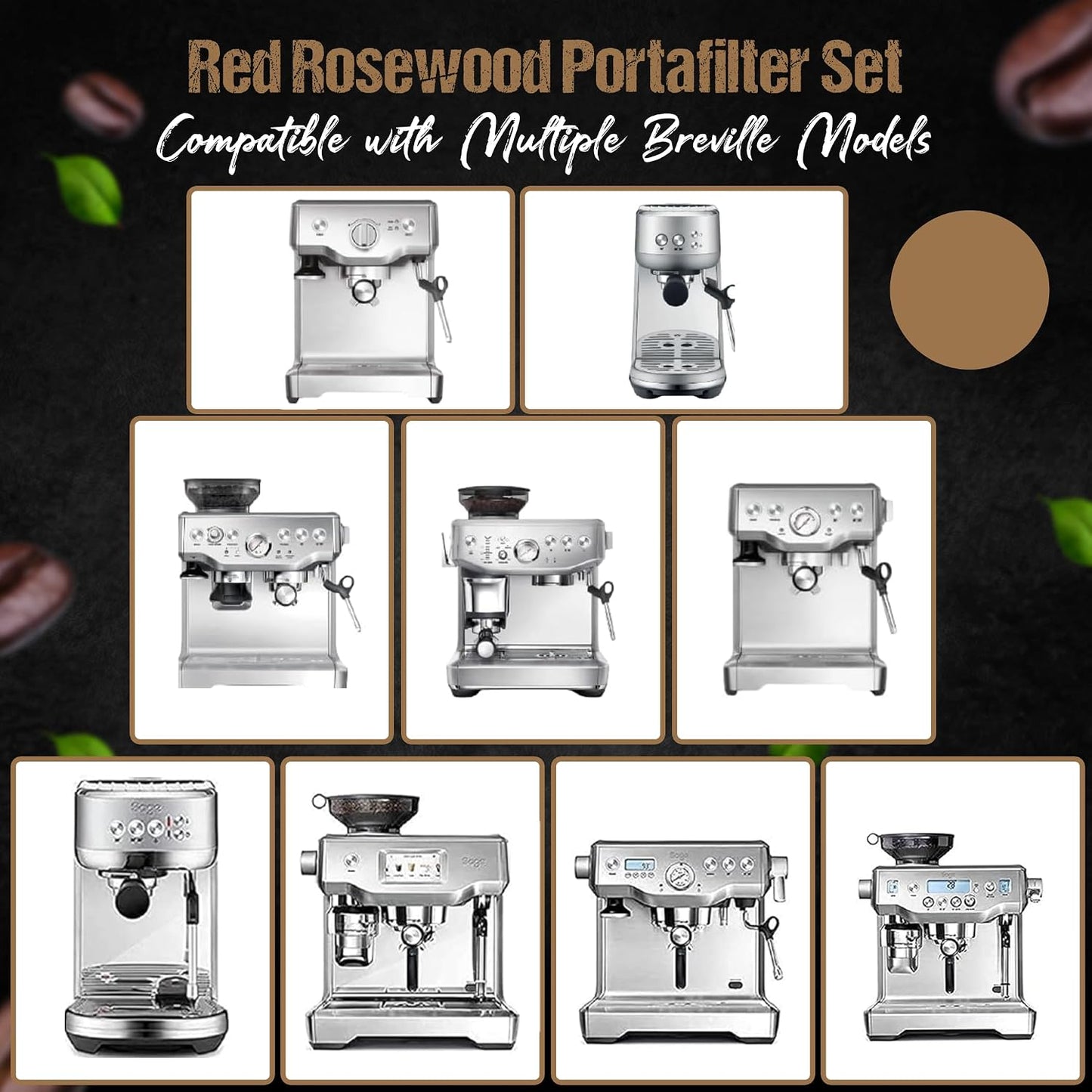 54mm Bottomless Portafilter for Breville Espresso Machines with 18g Filter Basket &amp; 53.35mm Espresso Puck Screen Naked – Red Rosewood