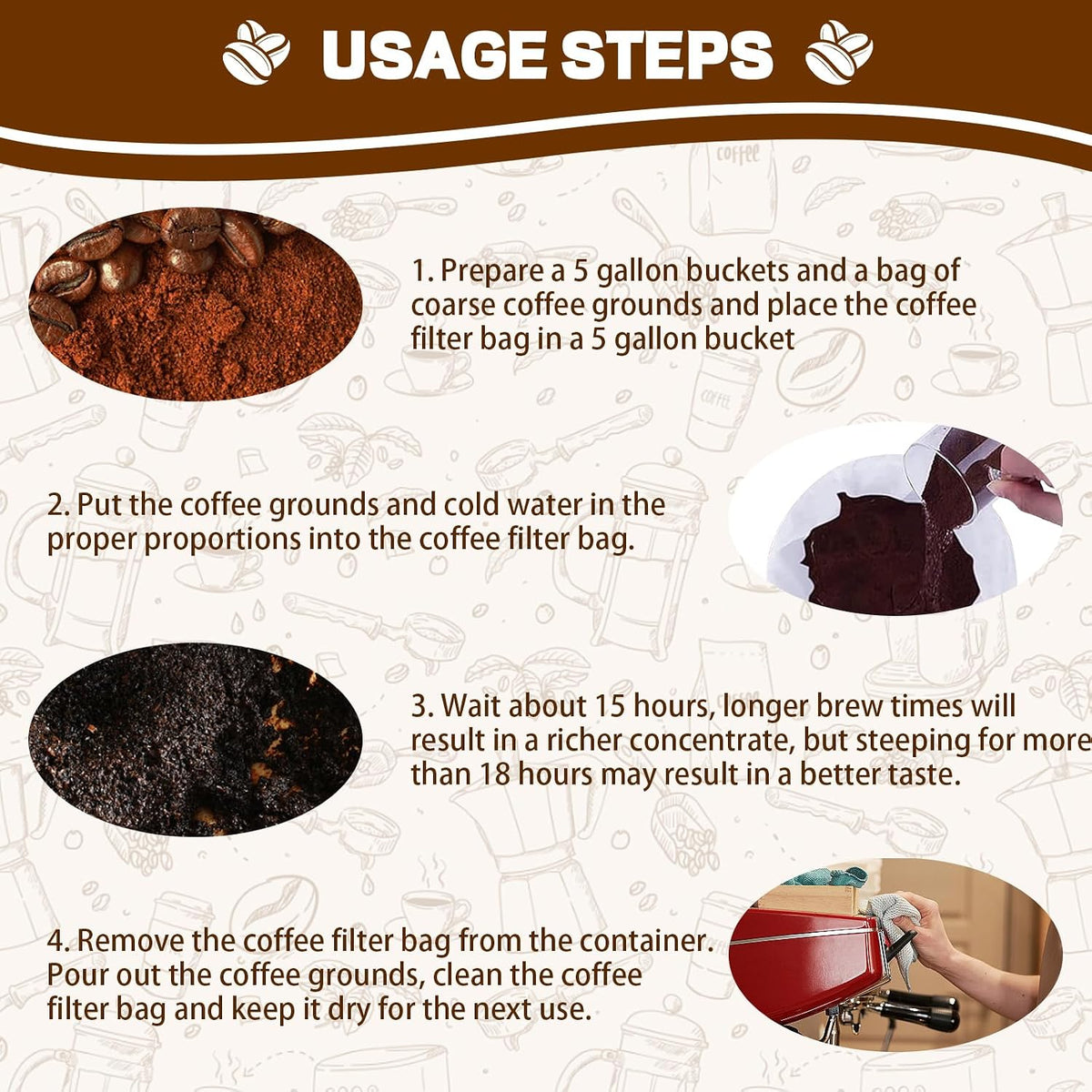 Alocs Cold Brew Coffee Filter Bag Compatible with Toddy Cold Brew System for 5 Gallon Commercial Brewers, Filter Bag for Coffee Grounds &amp; Ice Tea - Quick Drain, Washable &amp; Reusable (2 Pack)