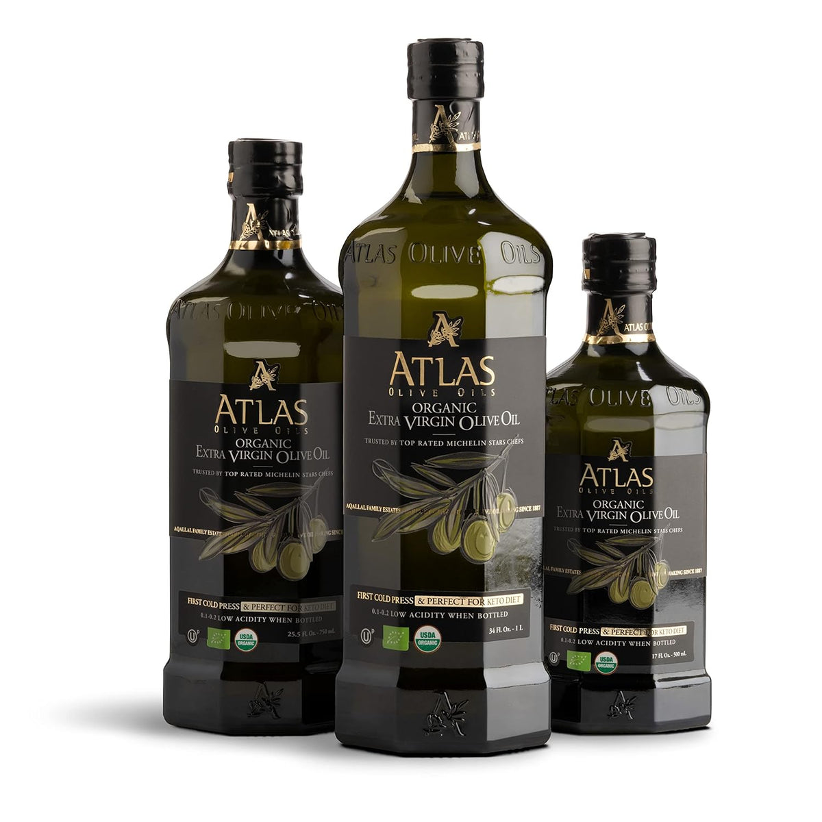 Atlas Organic Extra Virgin Olive Oil, Moroccan, High Polyphenol, 1 L | Cold Pressed EVOO With High Smoke Point, Trusted By Award-Winning Chefs, One Family Farm, Polyphenol-Rich &amp; Smooth Finish