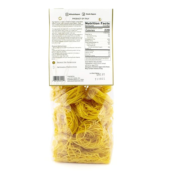 Giusto Sapore Classic Tagliolini All'Uovo Italian Egg Pasta Nest - 340g - Premium Bronze Drawn Durum Wheat Semolina Gourmet Pasta Noodles - Imported from Italy and Family Owned (Tagliolino, 1 Pack)