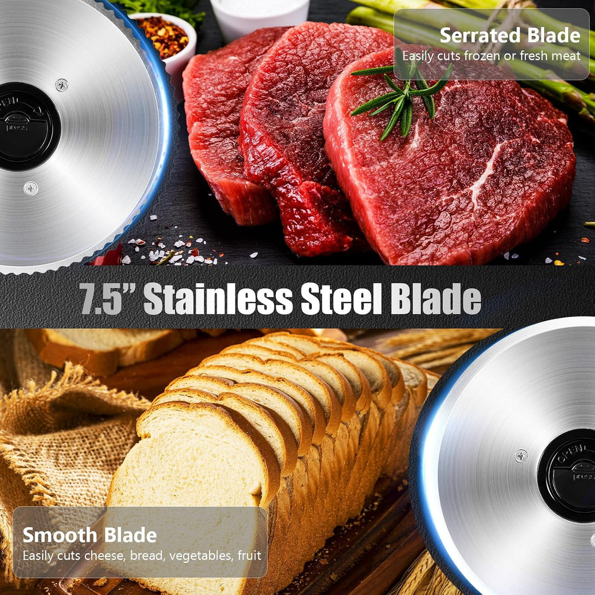 OSTBA Meat Slicer, Two 7.5” Stainless Steel Blades, 200W DC Motor