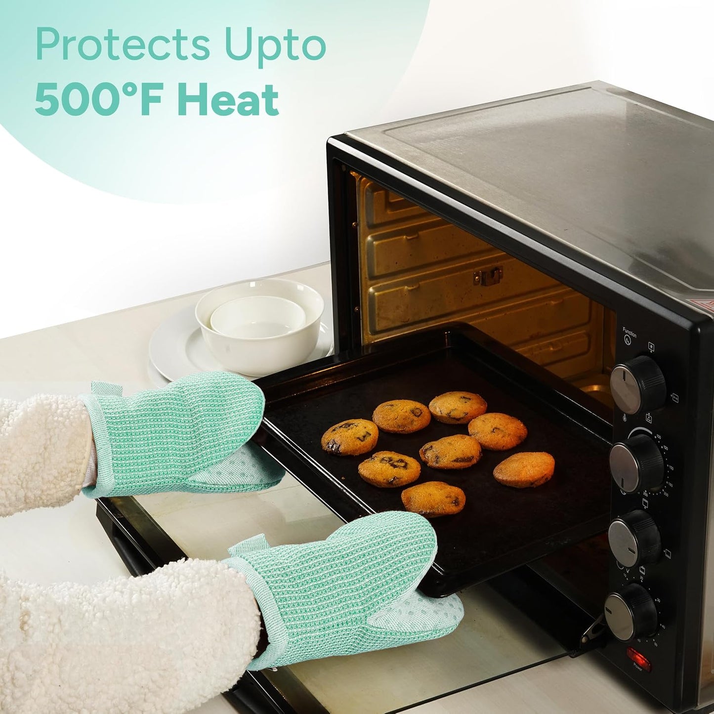 Casa Platino Heat Resistant Oven Mitts &amp; Pot Holders, 4-Piece – Oven Mitt for Baking &amp; BBQ, Potholders for Kitchens – Withstands Heat Up to 500°F, Soft, Durable &amp; Non-Slip – Sage