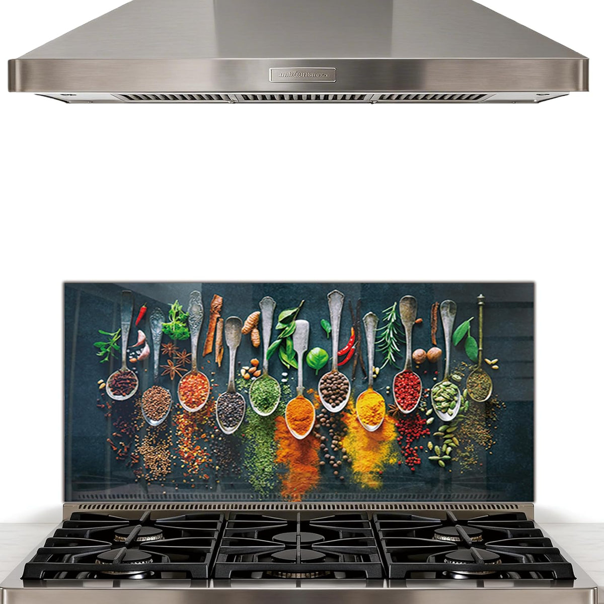 DAIFURONGE Tempered Glass Backsplash for Kitchen,Spice Design,30"x14" | Behind Stove Back Splash Panel Protector, Easy to Clean, Kitchen Wall Decor,One Piece Oven and Range Backsplash