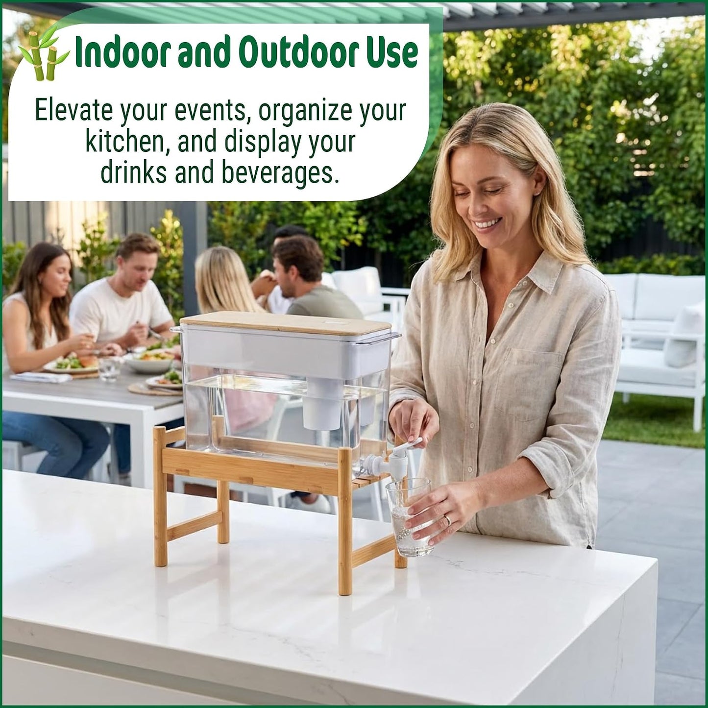 ZPirates Bamboo Water Dispenser Stand, 16 x 7 x 6 in, Anti-Slip