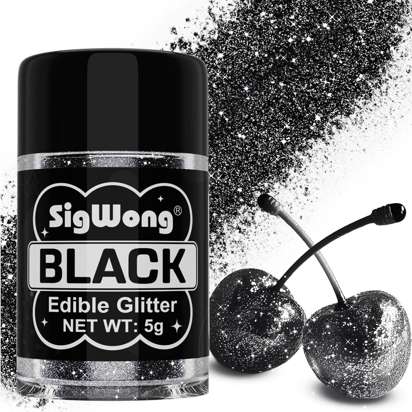 Black Edible Glitter - 5g Food Grade Cake Decorating Shimmering Glitter, Edible Sprinkle Luster Dust