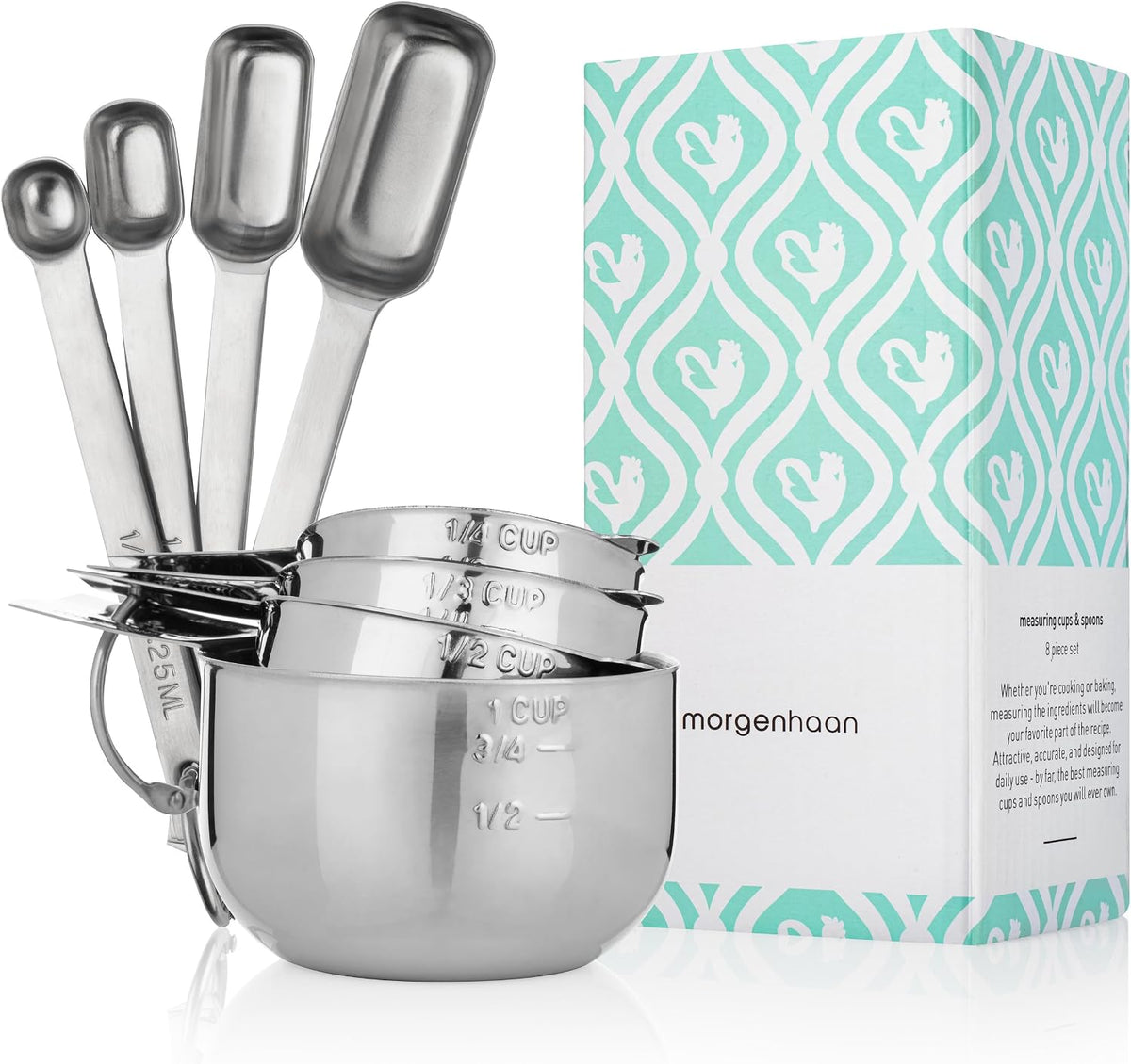 Premium 304 Stainless Steel Measuring Kit - 8-Piece Essential Cups and Spoons for Everyday Use, Stackable &amp; Durable