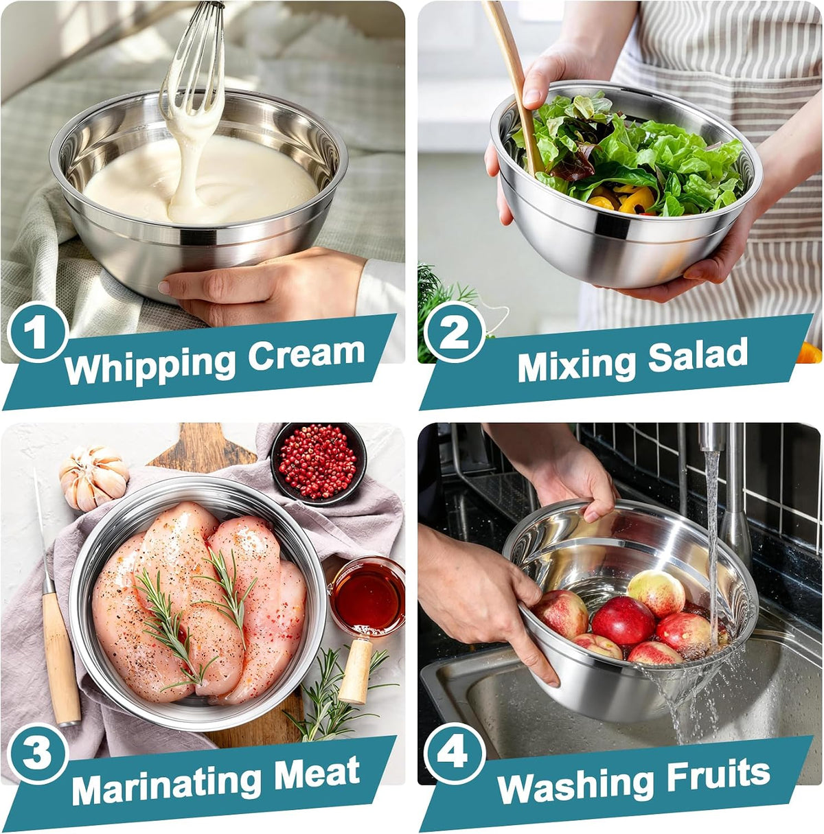 TeamFar Mixing Bowls, Stainless Steel Nesting Salad Bowls &amp; Airtight Lids
