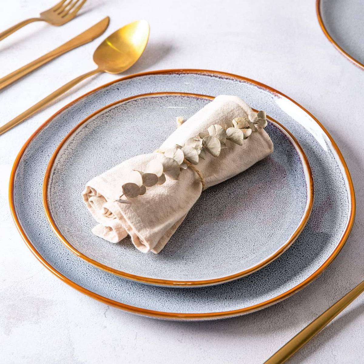 AmorArc Ceramic Plates Set of 6, 8.5 Inch Handmade Reactive Glaze Stoneware Plates set for Dessert, Salad, Appetizer, Small Dinner Plates, Microwave&Dishwasher Safe, Scratch Resistant - Blue