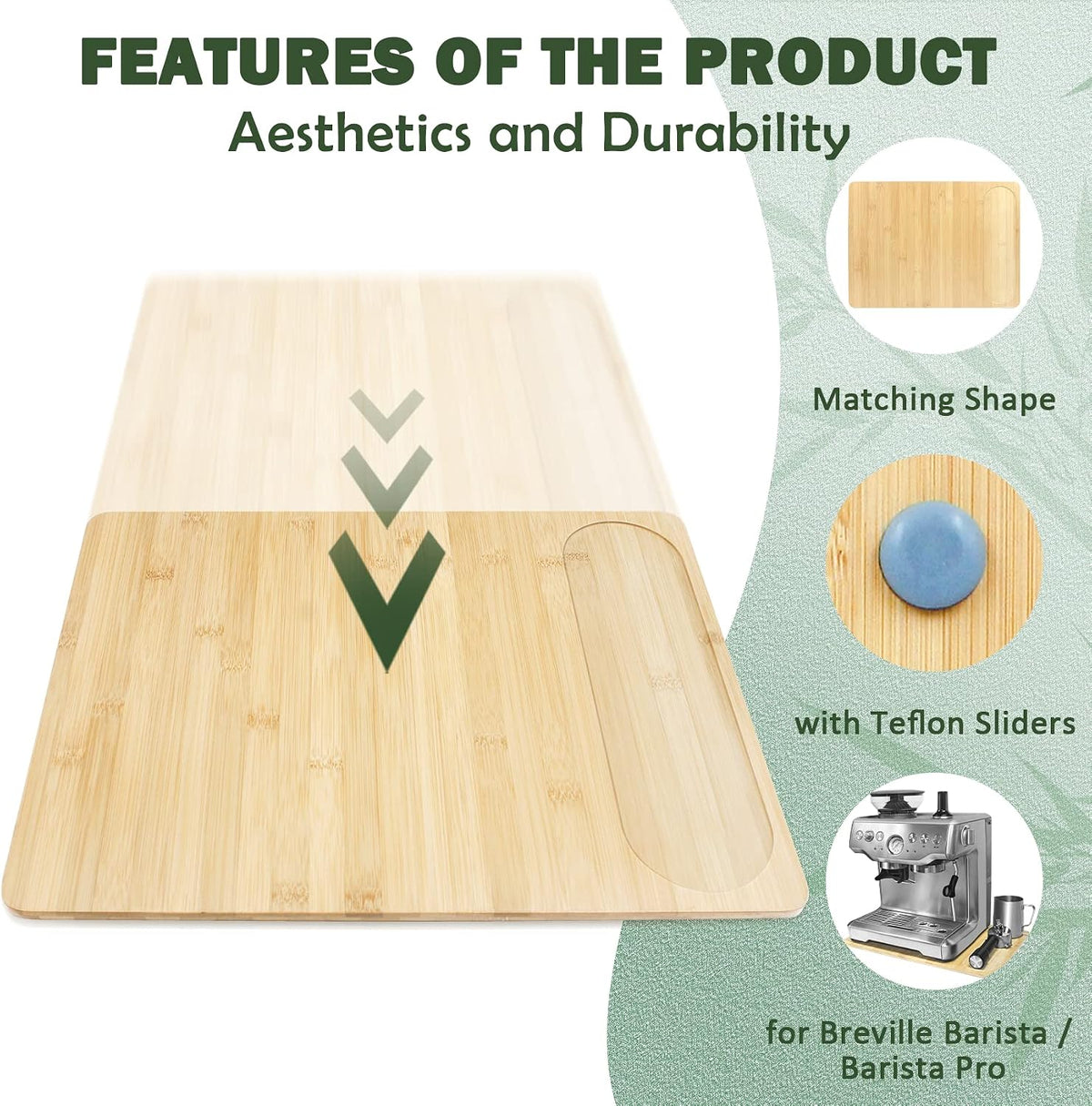 UPGRADED Oversize Bamboo Appliance Slider fit for Breville Barista Espresso Machine 870/878 - Under Cabinet Sliding Tray Caddy for Breville Barista/Barista Pro, Coffee Maker Mover Kitchen Countertop