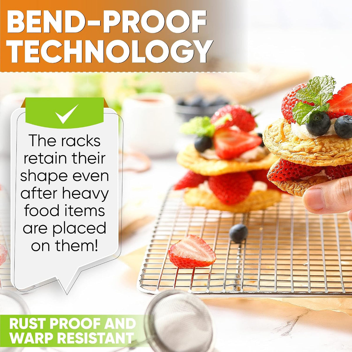 Spring Chef 10" x 15" Stainless Steel Cooling Rack for Cooking &amp; Baking | Heavy Duty Cookie Cooling Rack for Kitchen, Oven Safe Wire Rack for Baking, Fits Jelly Roll Pan, Dishwasher Safe