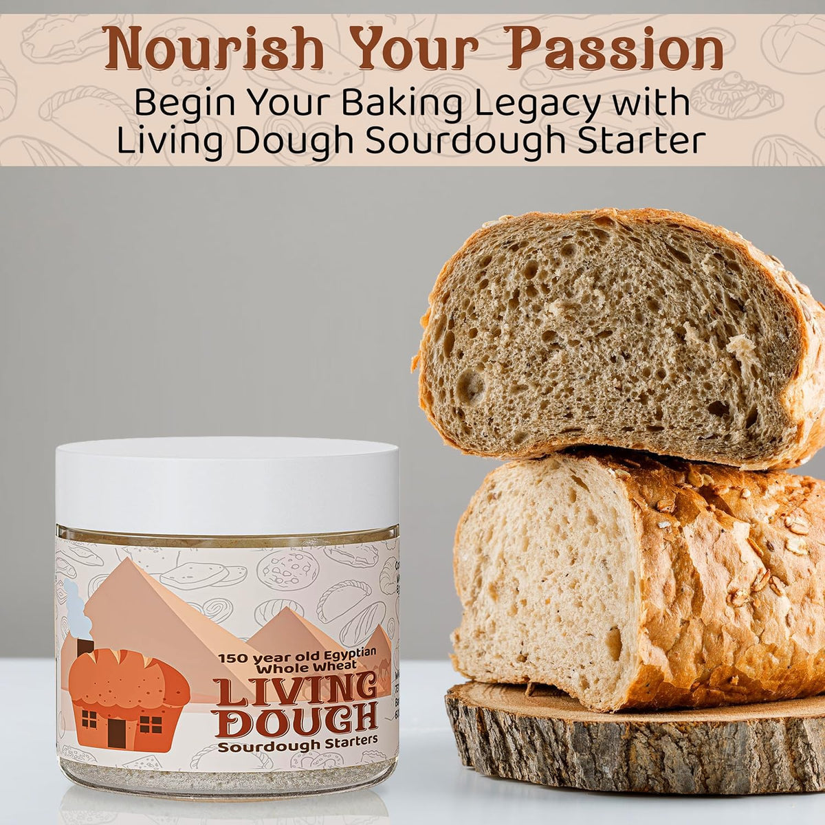150 Year Old Egyptian Fresh Whole Wheat Sourdough Starter for Baking, 3.5Oz | Easy to Use, Active &amp; Live Organic Sourdough Starter for Artisan Bread, Pizza Dough, Waffles, Homemade Bread Recipes &amp; More
