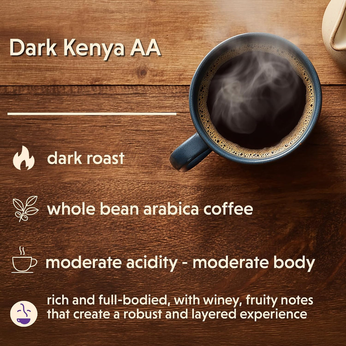 Coffee Bean Direct Dark Kenya AA, Whole Bean, 2.5lb Bag | Dark Roast, Single Origin Arabica, Specialty Grade Coffee Beans