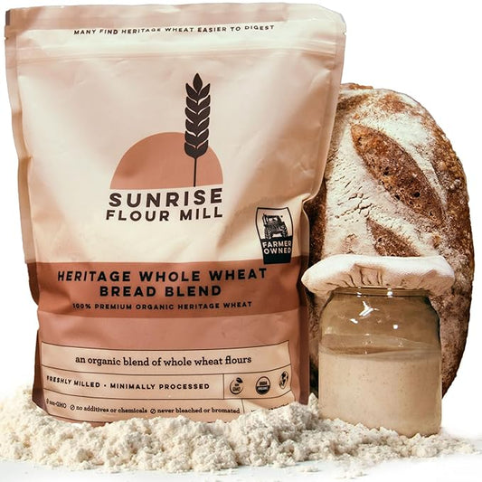 Sunrise Flour Mill Heritage Whole Wheat Bread Blend - 2 lb | USDA Organic All Purpose Flour Unbleached - Non-GMO, Kosher,