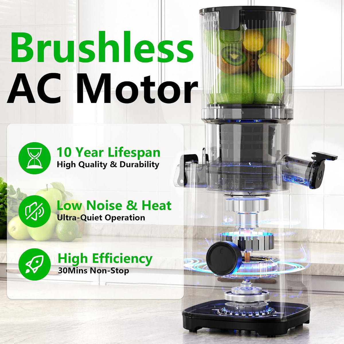 Cold Press Juicer, Masticating Slow Juicers, 6.5" Extra Large Feed Chute Juicers Machines, 350W Juicer Machines with High Juice Yield for Whole Vegetables & Fruits, BPA Free, Black, Easy to Clean