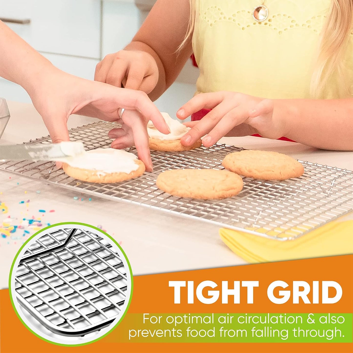 Spring Chef 10" x 15" Stainless Steel Cooling Rack for Cooking &amp; Baking | Heavy Duty Cookie Cooling Rack for Kitchen, Oven Safe Wire Rack for Baking, Fits Jelly Roll Pan, Dishwasher Safe