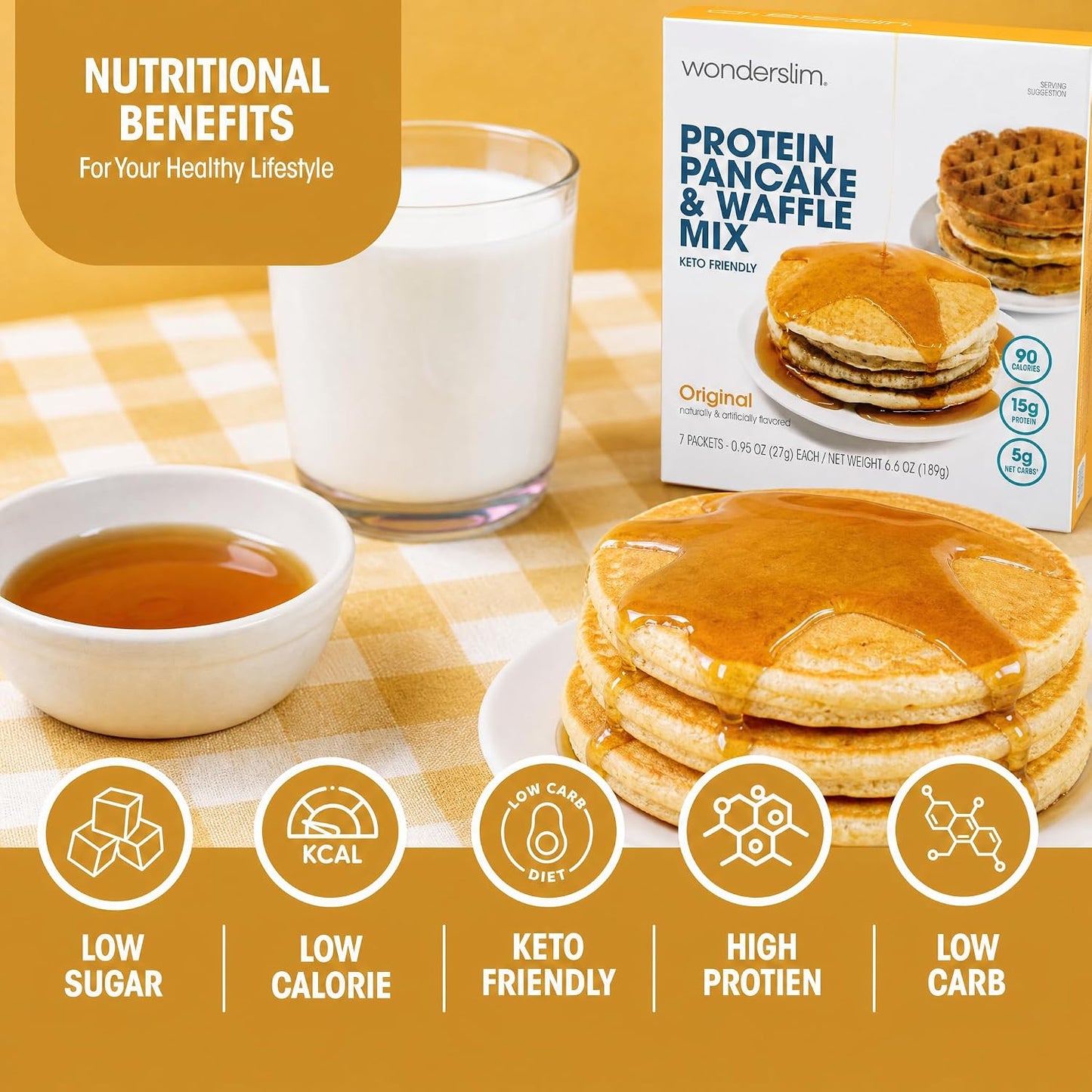 Wonderslim Protein Pancake &amp; Waffle Mix, Low Calorie, 7ct (Original Flavor)