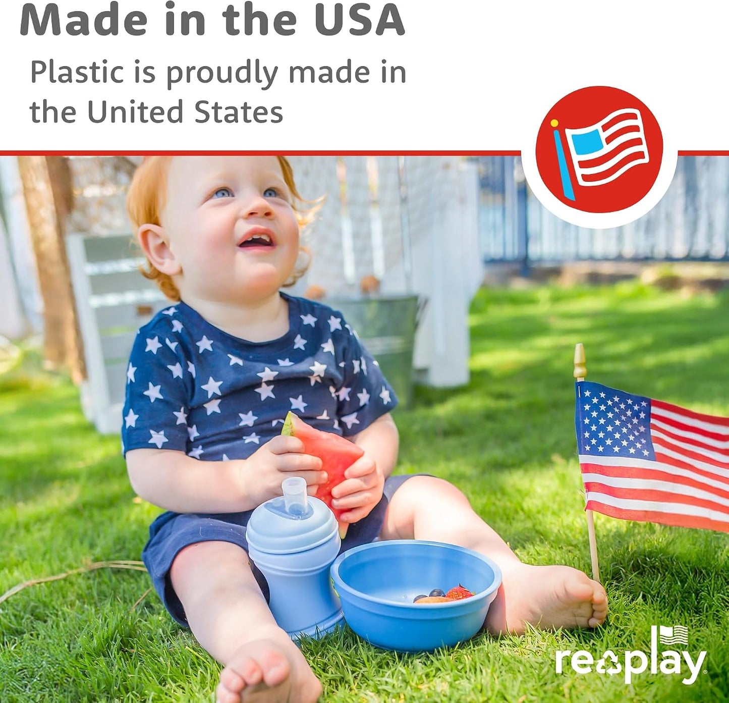Re-Play 12 oz. Toddler Bowls Set of 3 - Kids Deep-Walled, Durable &amp; Reusable Snack and Meal Bowls, Dishwasher &amp; Microwave Safe, BPA-Free, Made in USA from Recycled Plastic, Beach Baby