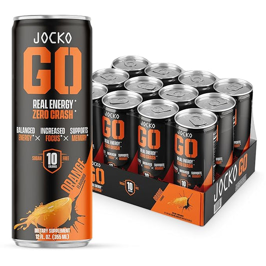 Jocko GO Energy Drink (Afterburner Orange) - Keto, Vitamin B12, Vitamin B6, Electrolytes, L Theanine, Magnesium- Energy