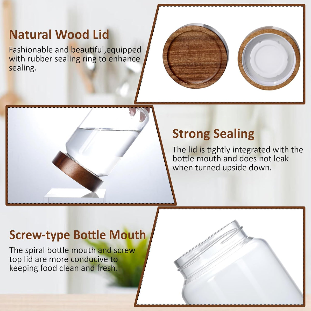 24 fl oz/710 ml Glass Jar with Airtight Wooden Screw Top Lid, Clear Stackable Food Storage Canister, Medium Cute Decorative Glass Container for Coffee, Candy, Cookie, Sugar, Oatmeal, Spice