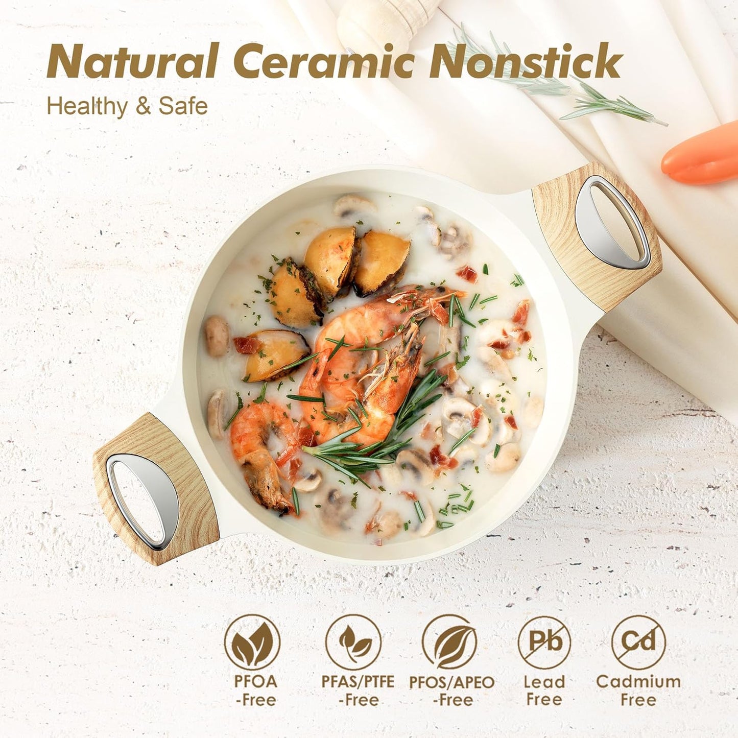 SENSARTE Ceramic Nonstick Stock Pot with Lid, 2.6/4.5/6.6/8.5/11 QT Soup Pot Casserole Pot, Non-toxic Healthy Pasta Pot