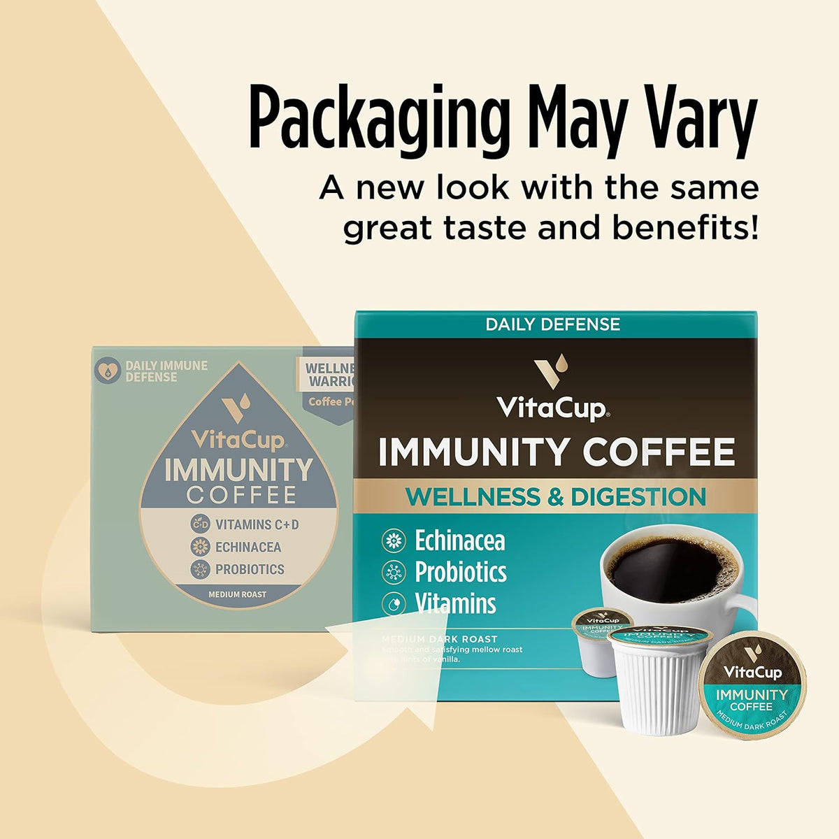 VitaCup Immunity Medium Roast Coffee Pods, 32ct | Medium Dark Roast, Dark Roast, D3