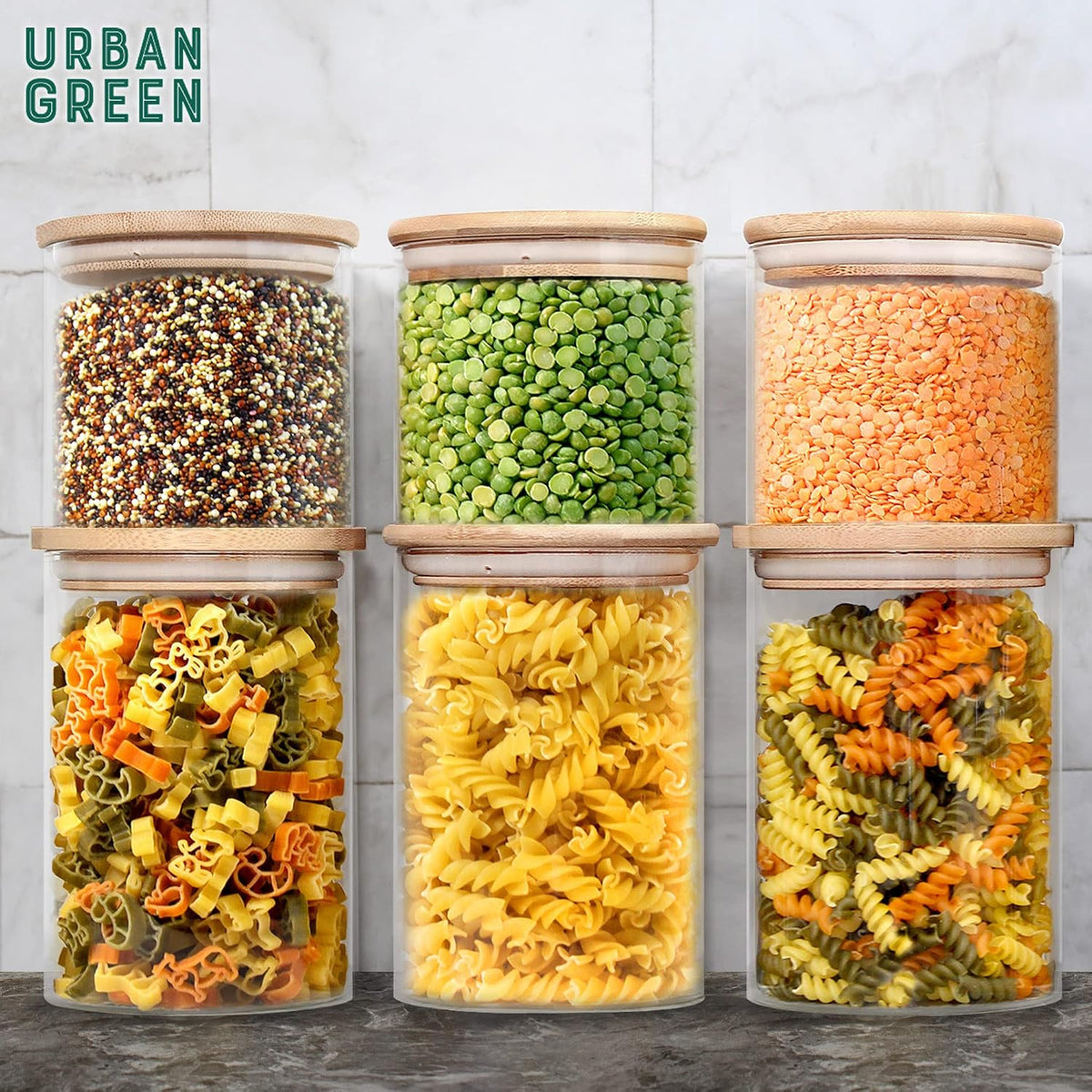 Glass Jars with Airtight Lids, Airtight Glass Canisters with Locking Lids, (Bamboo-20oz-30oz)