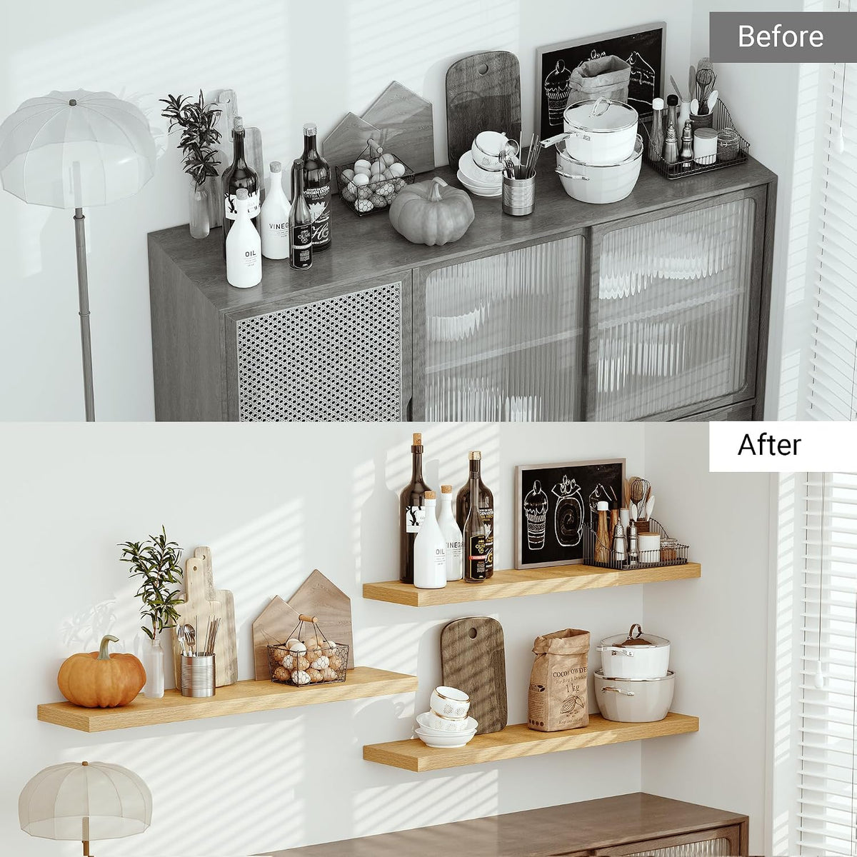 Vivelove Single Floating Shelves 48x10” Set of 1, Oak