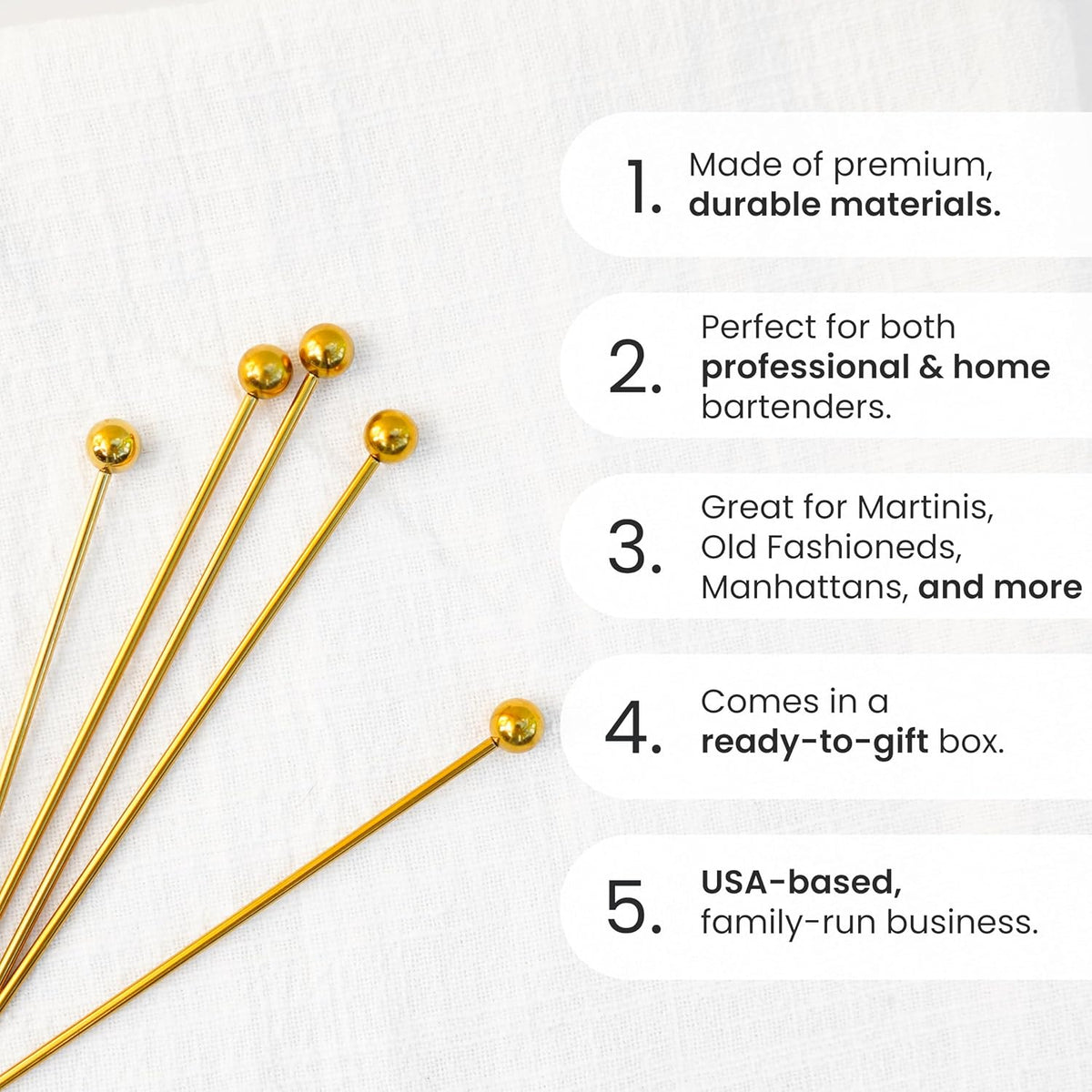 A Bar Above Cocktail Picks, 12 Short 4 Inch Stainless Steel Picks, Copper | Reusable Garnish Sticks, For Martinis and Appetizers, Olives and Shrimp, Bar Accessory, Party Serving Skewers, Bar Cart Piece