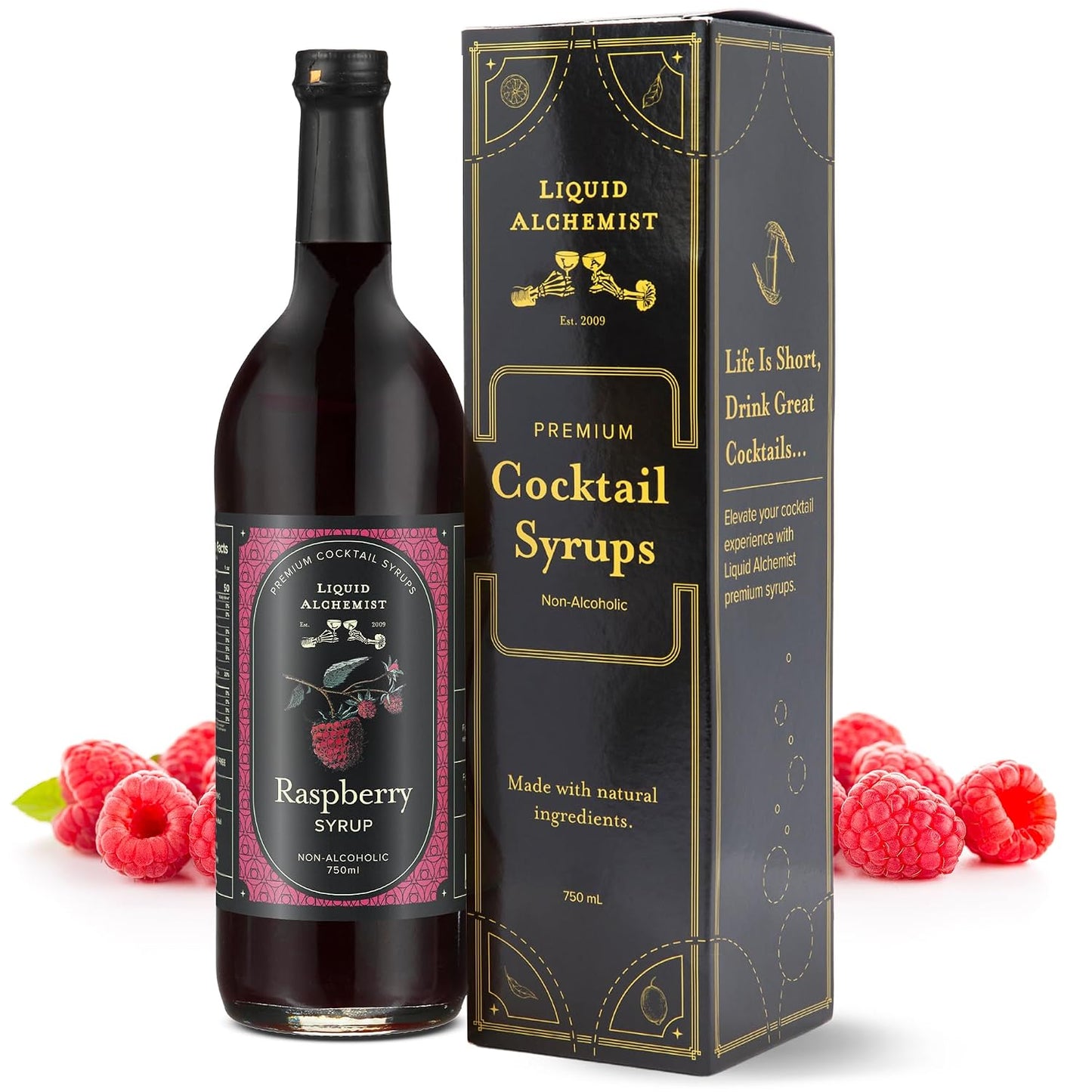 Liquid Alchemist Raspberry Syrup for Cocktails | Real Ingredients Make our Raspberry Syrup for Drinks a great Margarita Mix | Small Batch, Non-GMO &amp; Vegan | 25.4 oz Drink Mixer, Pack of 1